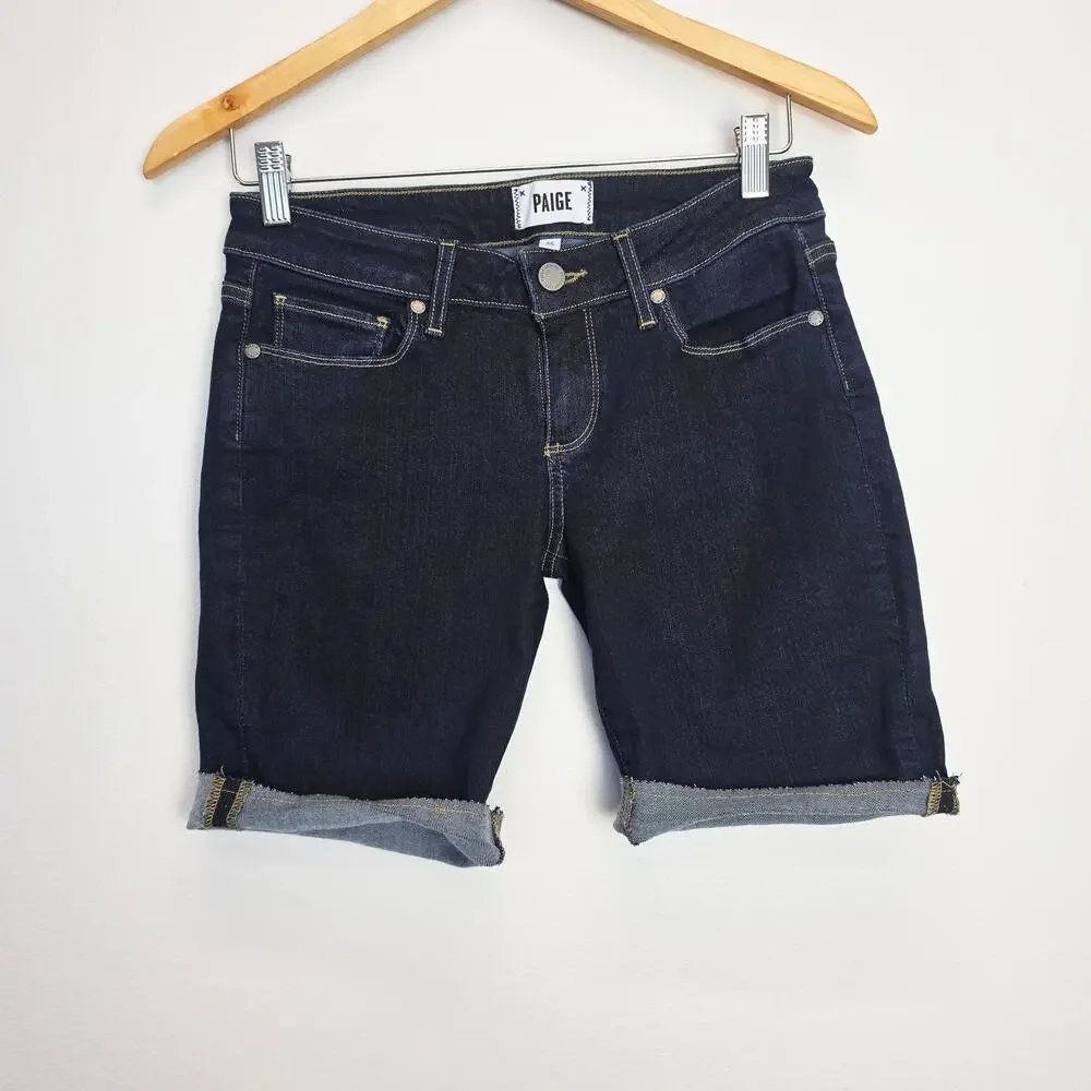 Paige Kimmie Dark Wash Cuffed Denim Bermuda Low Rise Shorts Size 25